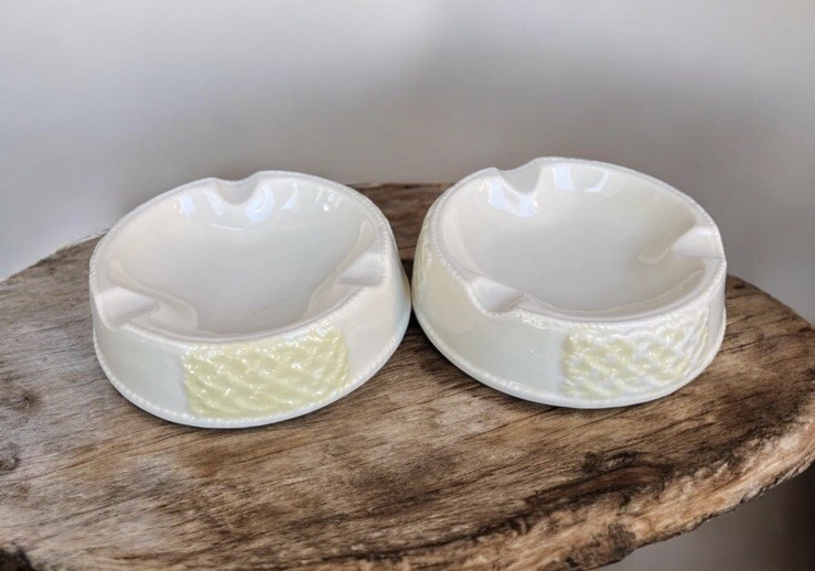 VTG Belleek Ireland Basketweave Lattice Ashtrays Set of 2 Green Mark READ