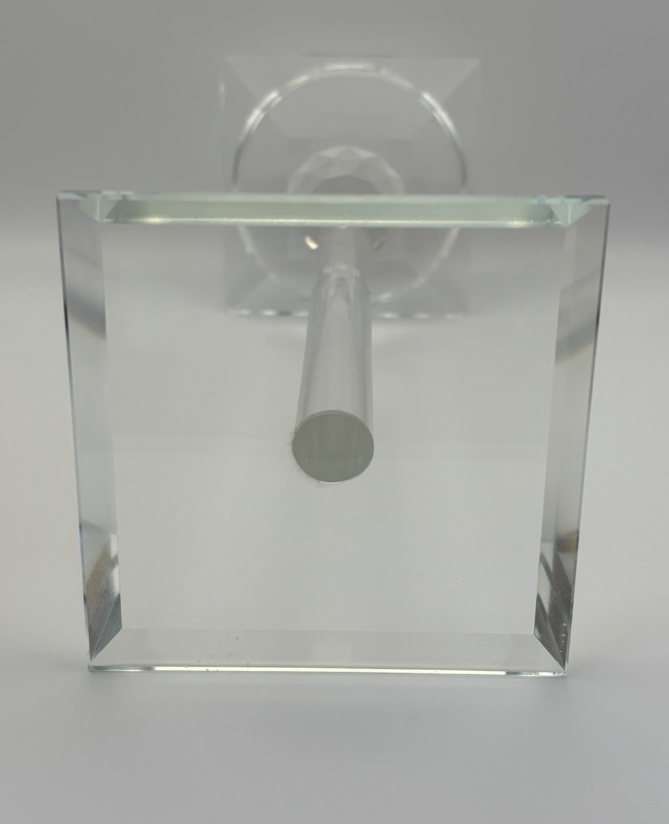 Elegant Faceted Crystal Candlesticks Pair 25cm Sculptural Glass Design