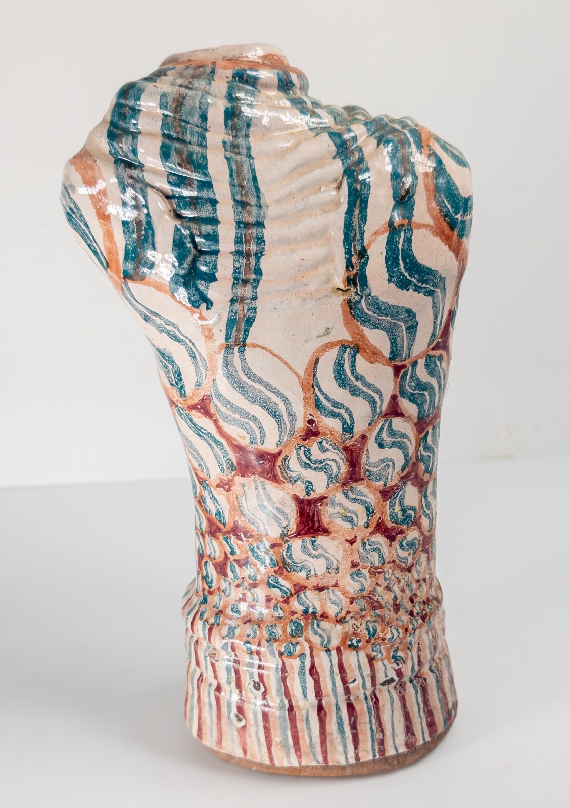Mid-Century Modern Contemporary Art Pottery Colorful Redware Vase Torso