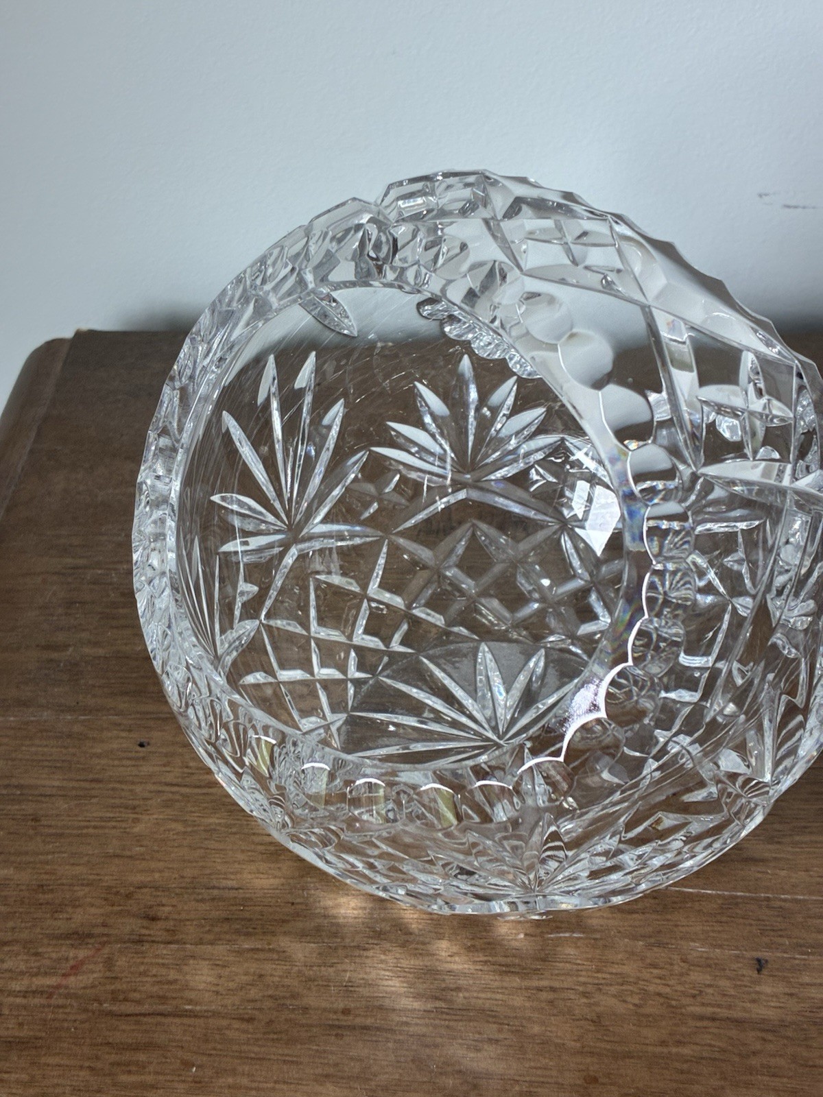 Crystal Basket Candy Dish With Handle Vintage Clear Cut Design