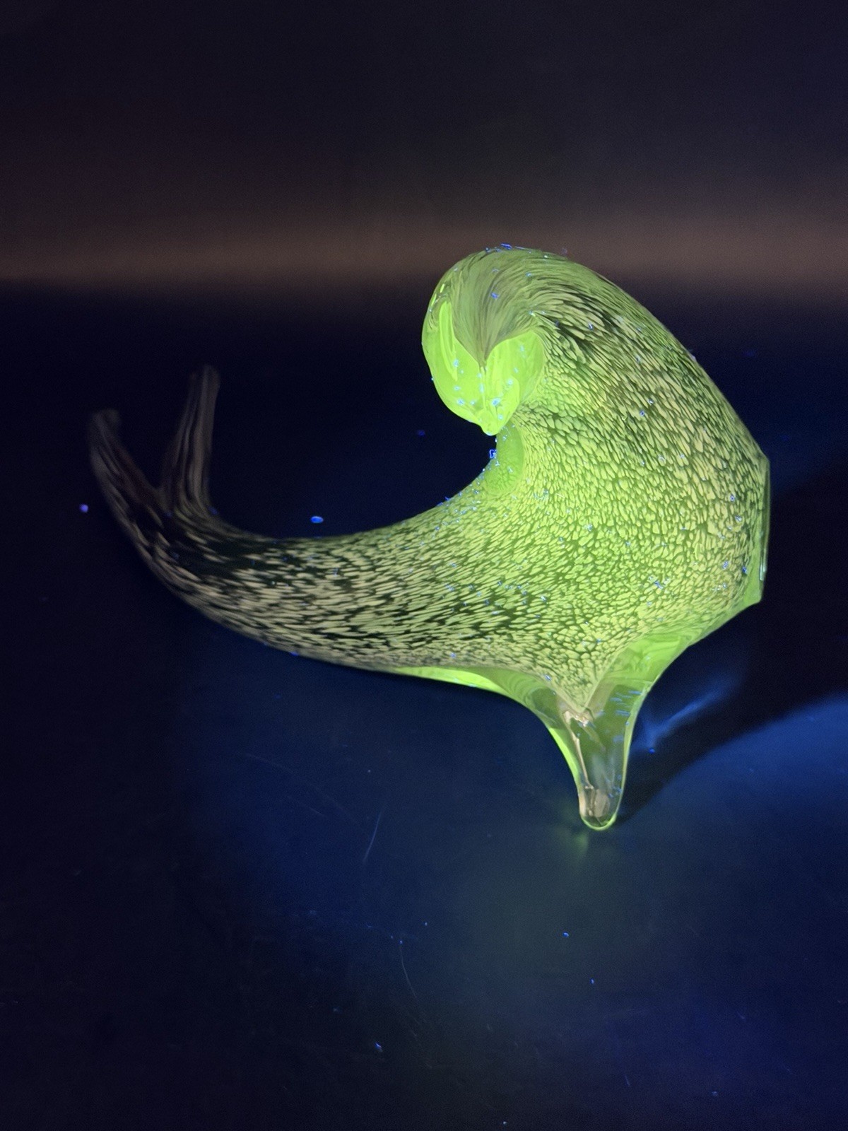 VTG Super RARE Murano Art Glass Seal Sculpture Black Grey White Speckled GLOWS!