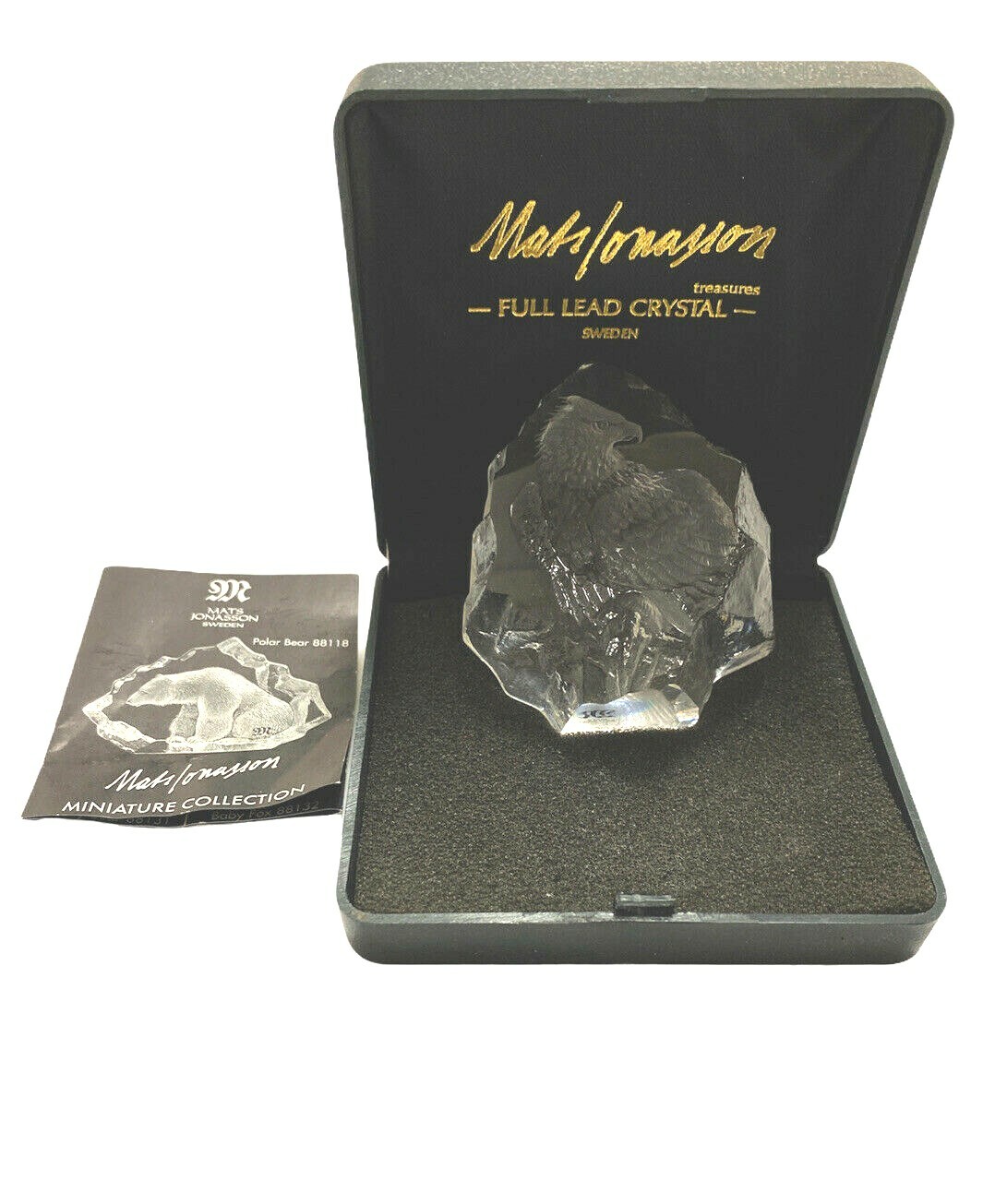 Mats Jonasson Full Lead Crystal Eagle Sculpture Sweden Clear Paperweight in Case
