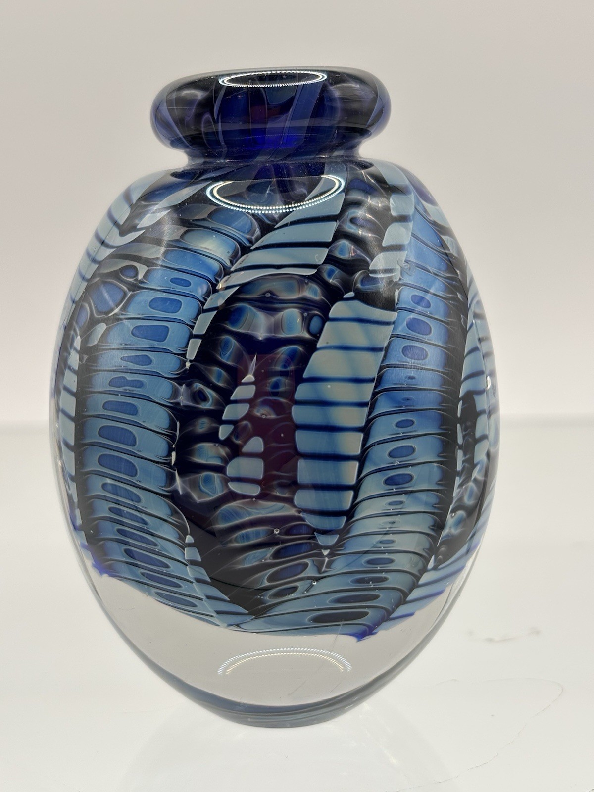 Robert Eickholt Snake Blue Art Glass Bud Vase /Perfume Bottle 1991