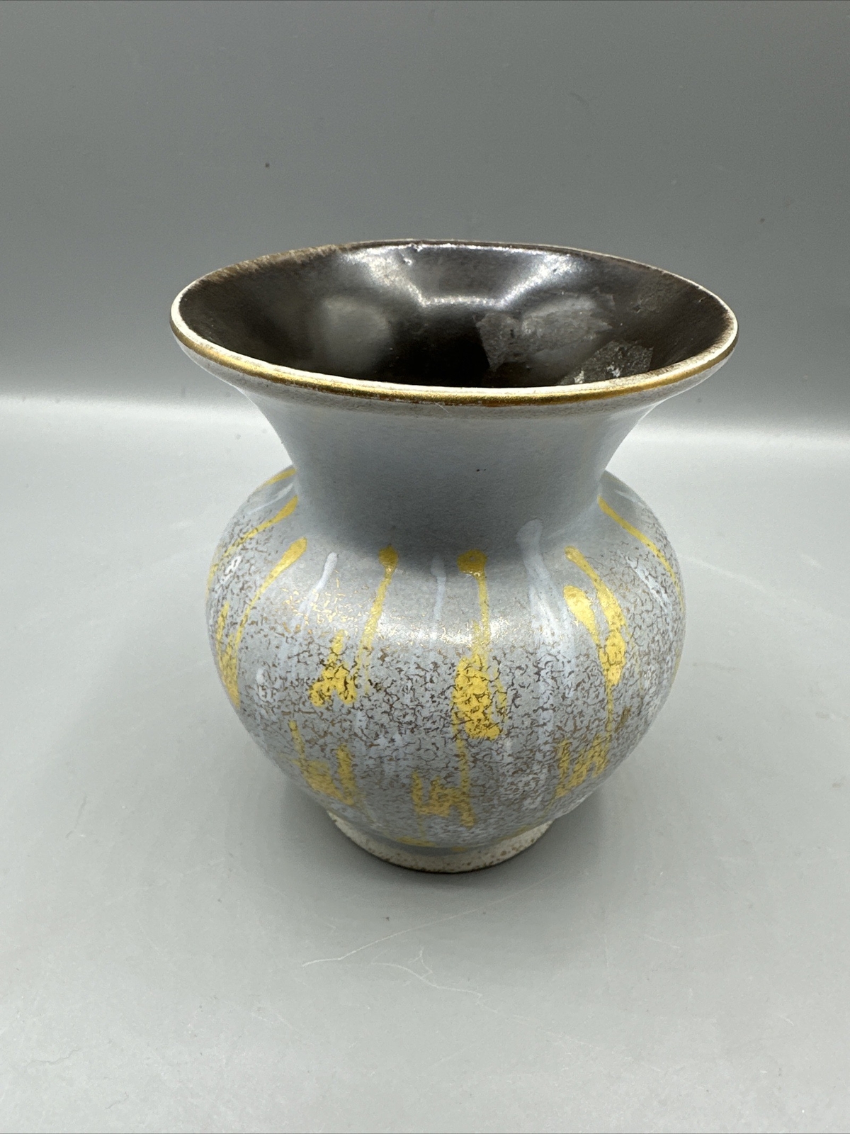 Vintage Carstens Tonnieshof Vase Blue Yellow Drip Glaze West Germany 4″ MCM