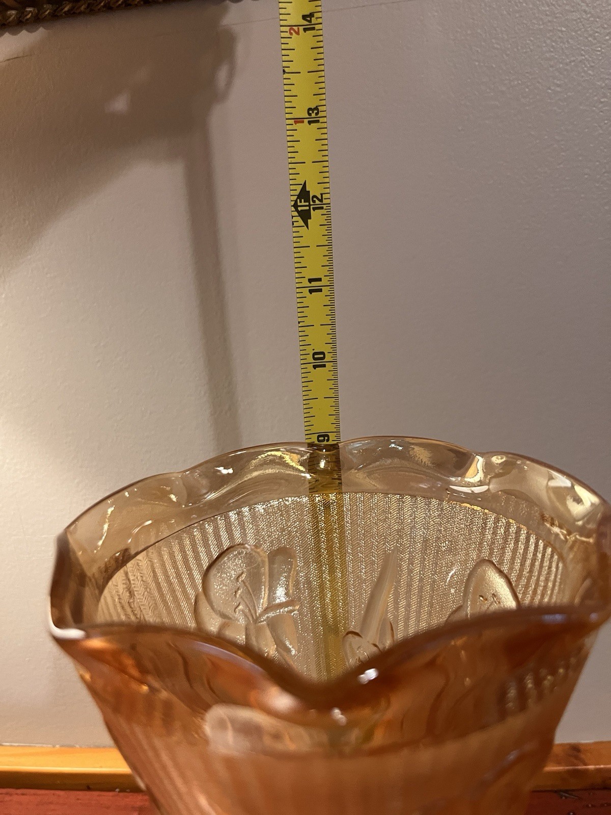 Vintage Jeannette Glass “Iris and Herringbone” pattern carnival glass vase