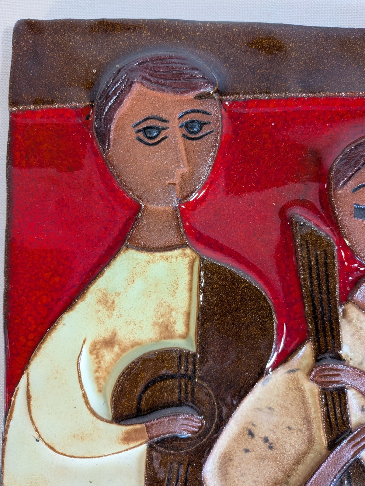 Large YAIR COHEN Studio Pottery Ceramic Wall Plaque Tile Musicians mcm Modernist