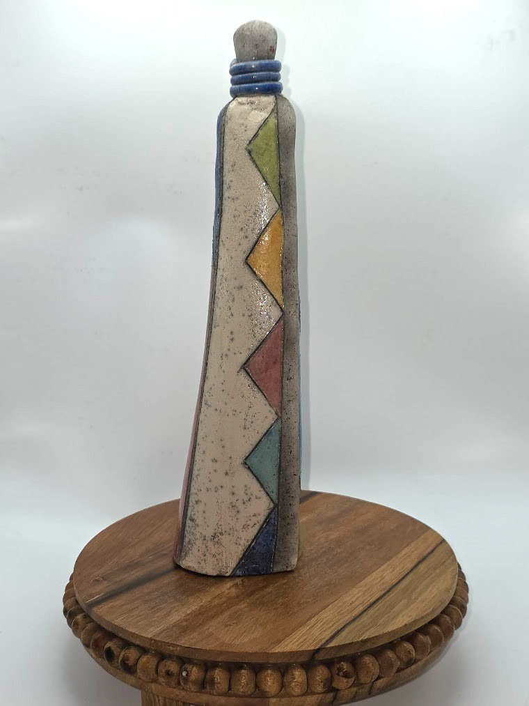 South African Raku Sgraffito Pottery Figurine 11.5”