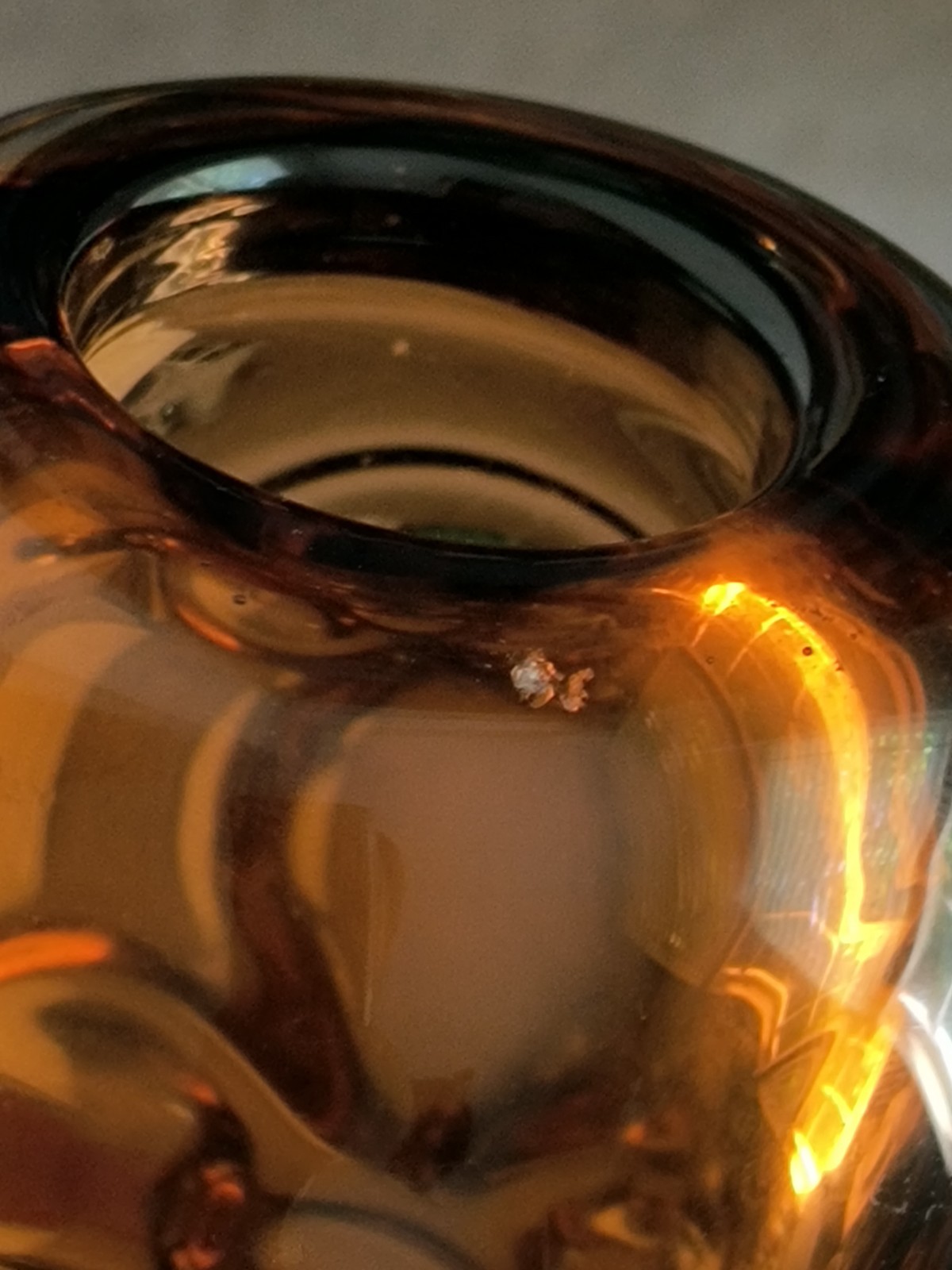 Attributed Jan Beránek Skrdlovice Czech Art Glass Vase Amber Brown MCM Heavy 8”