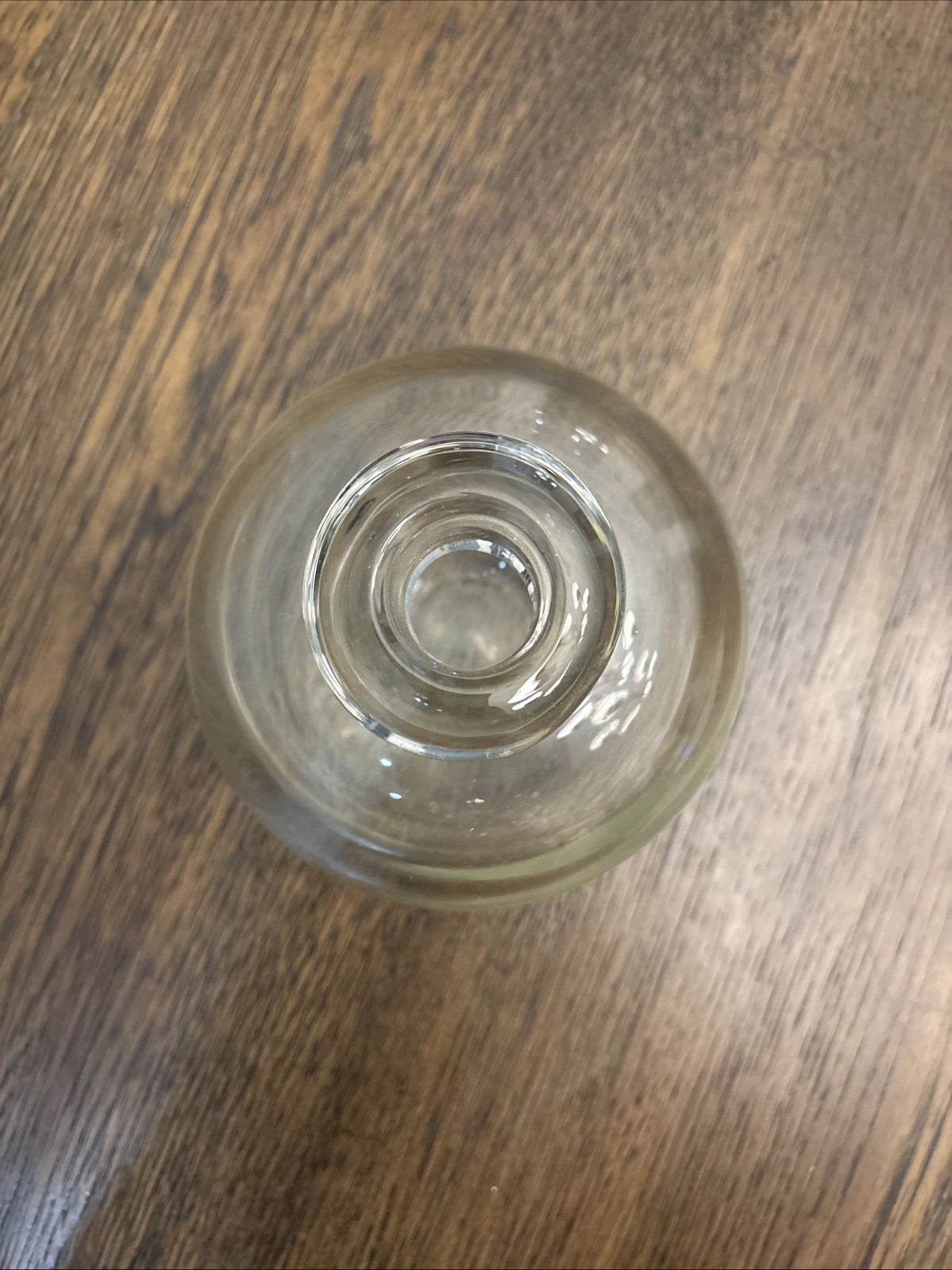 Vintage Mouth Blown Clear Glass Potbelly Bud Vase Bulbous Thick Rim 5″H 5″W