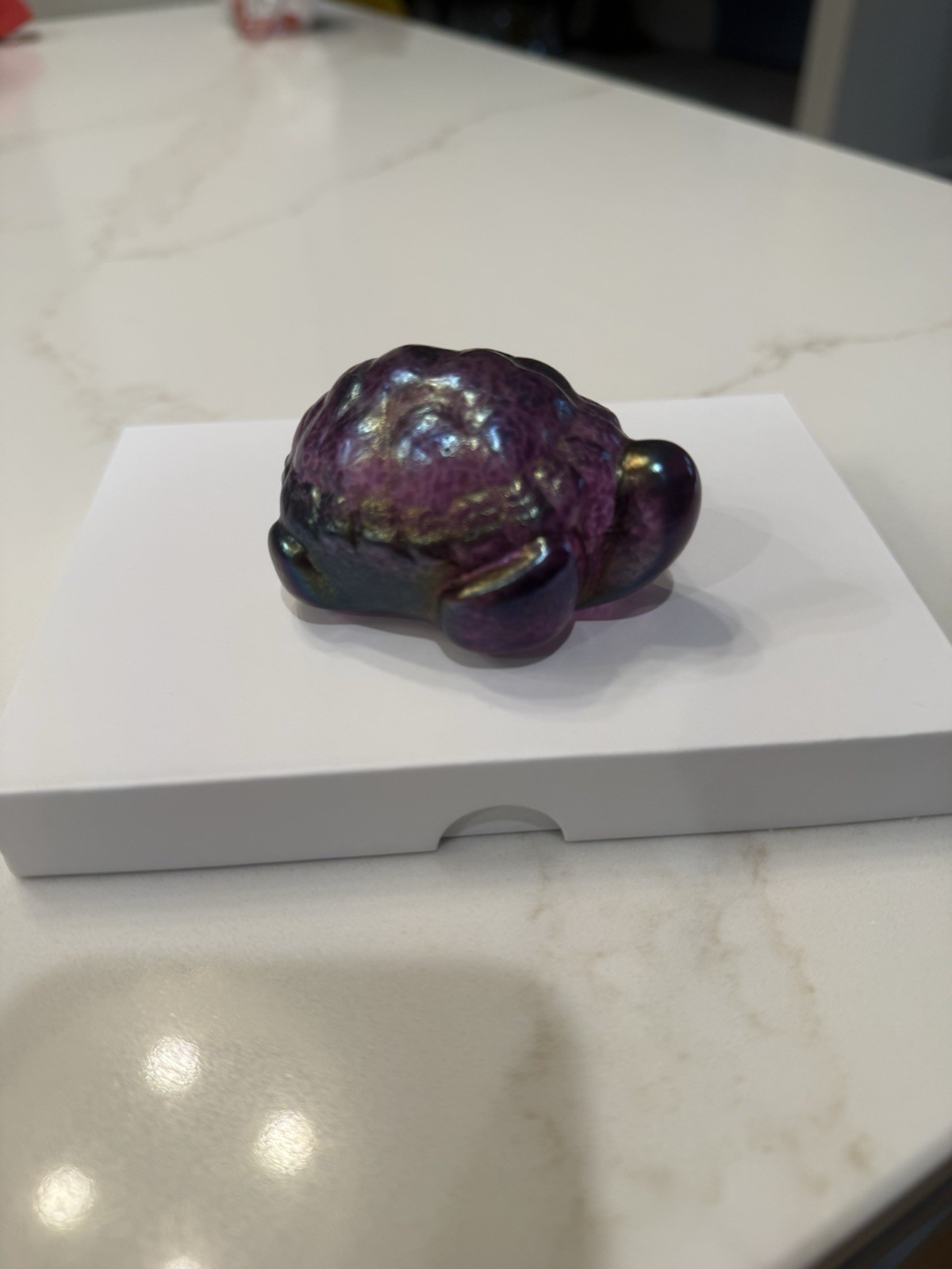 Signed Robert Held Art Glass Turtle Paperweight Purple Iridescent RHAG
