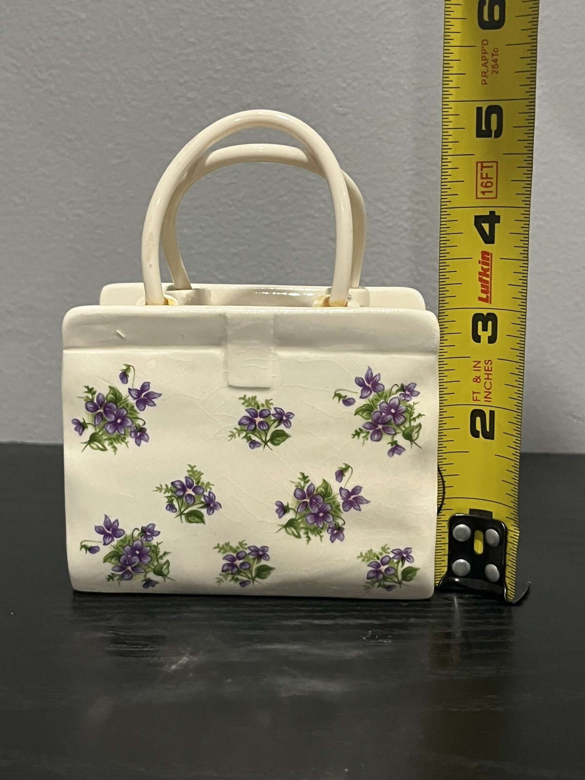 Vintage Lefton Purple Flowers Violets Handbag Desktop Container #2523