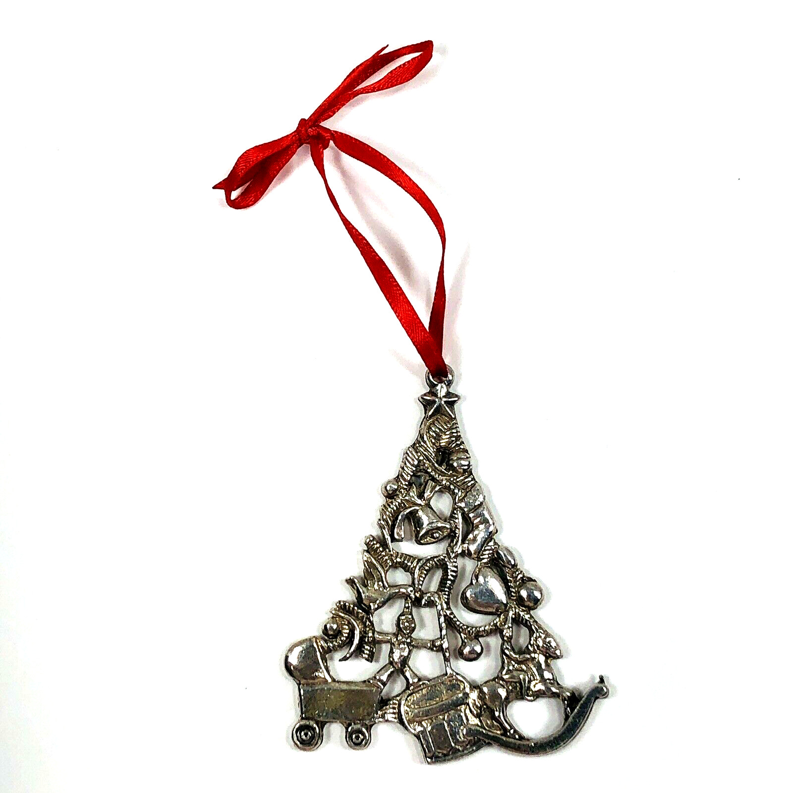 Vintage 1986 Gorham Silverplated Pierced Christmas Tree Ornament 2.5×2.75in