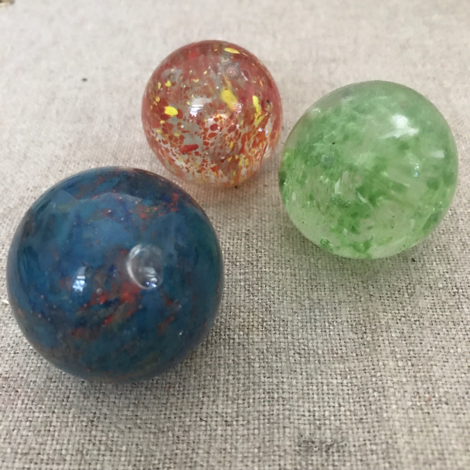 Handblown Art Glass Orbs (3) – Marbles or Paperweights – Colorful Float Style