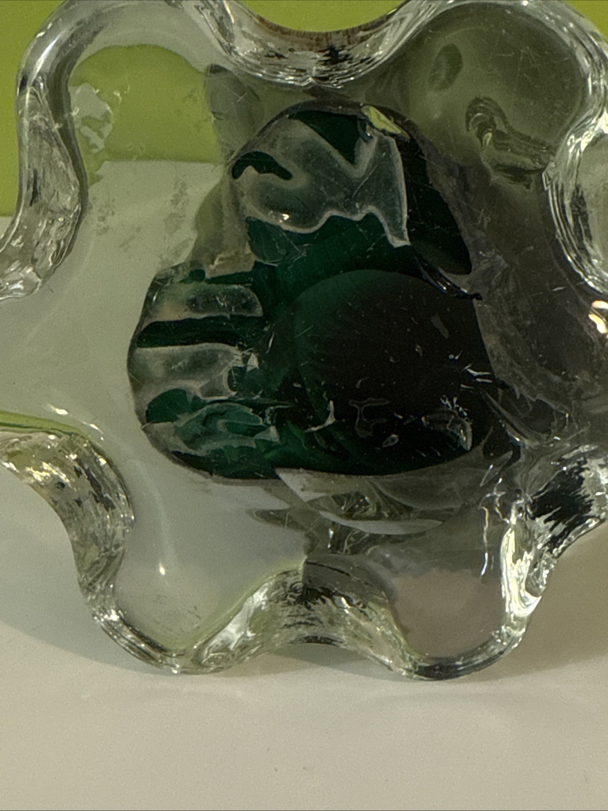 Vintage Alfredo Barbini VAMSA Murano Green Glass Duck Sfumato Bullicante, 11.5”