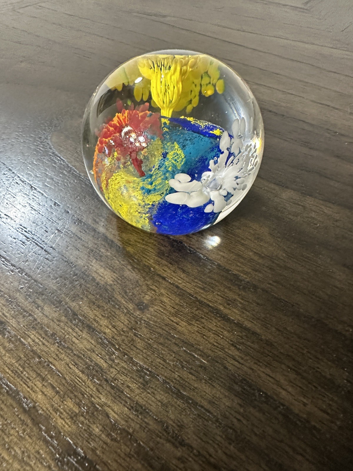 Paper Weight Glass Art Multi Colored Floral- NICE