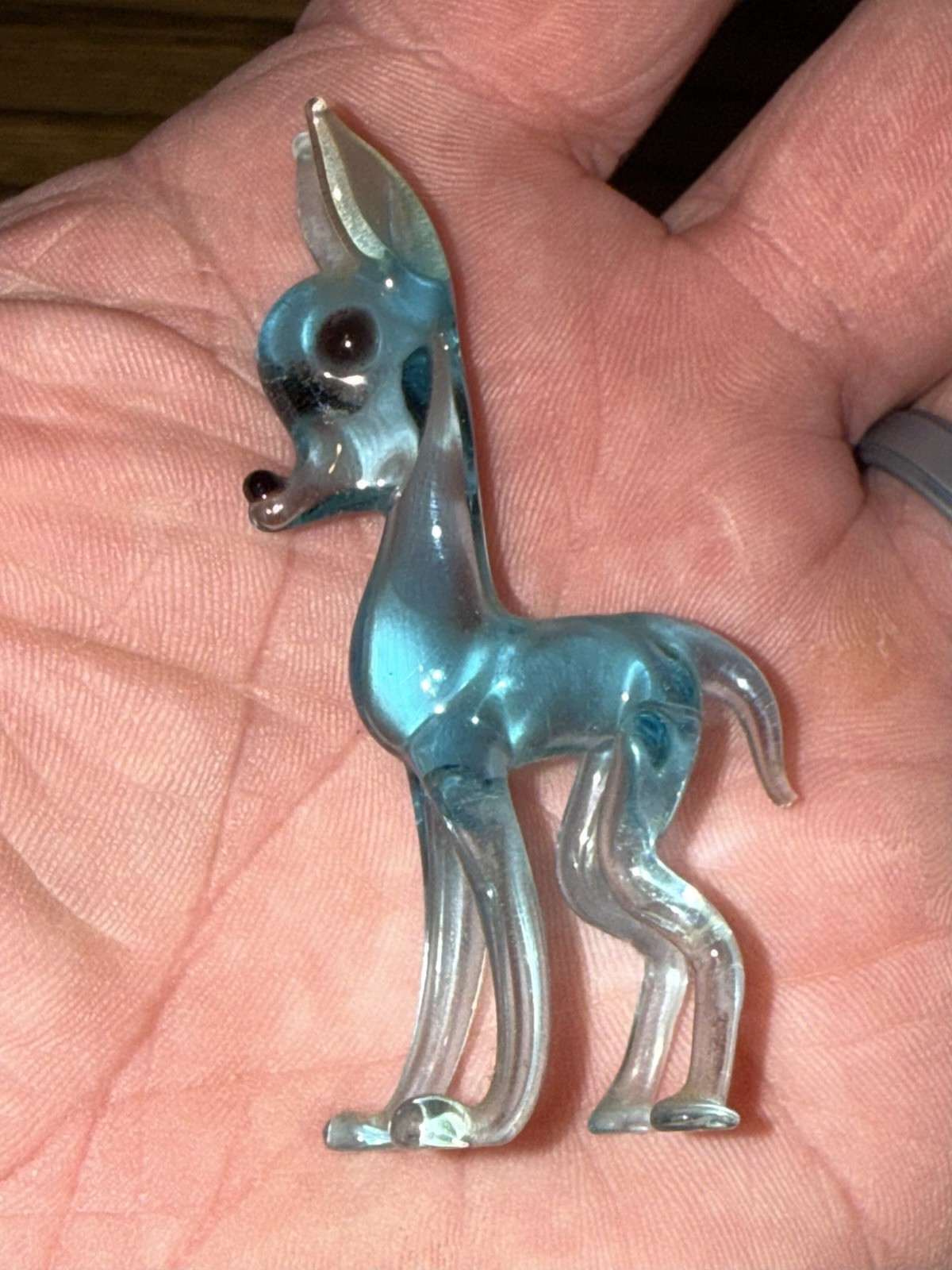 Vintage hand blown blue deer figurine mid century 2 1/2 in miniature