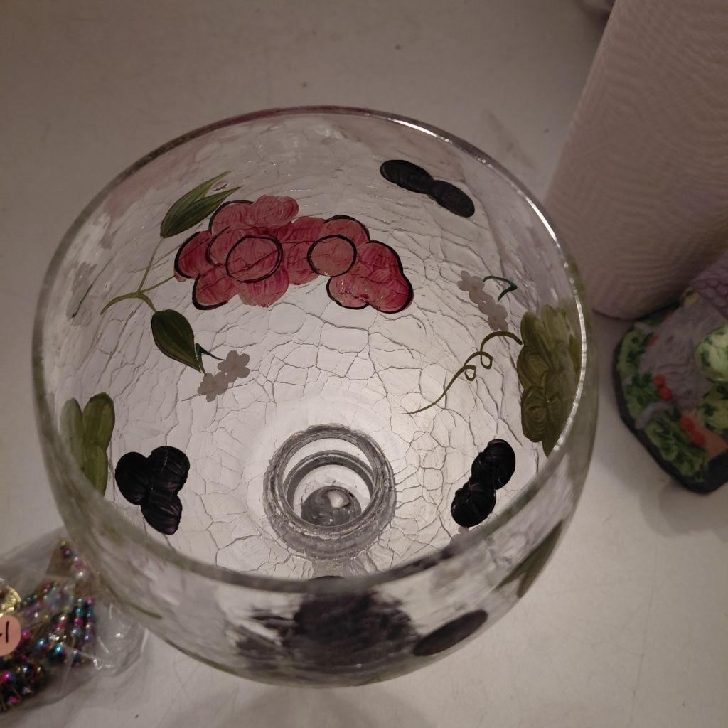 Clear Glass Vase with Grape and Floral Design, One Size
