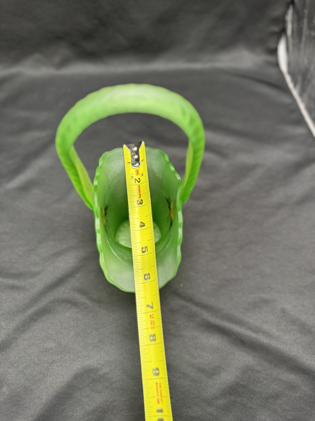 Vintage Tiffin Green Satin Glass 10.5 Tall Bride’s Basket UV Reactive