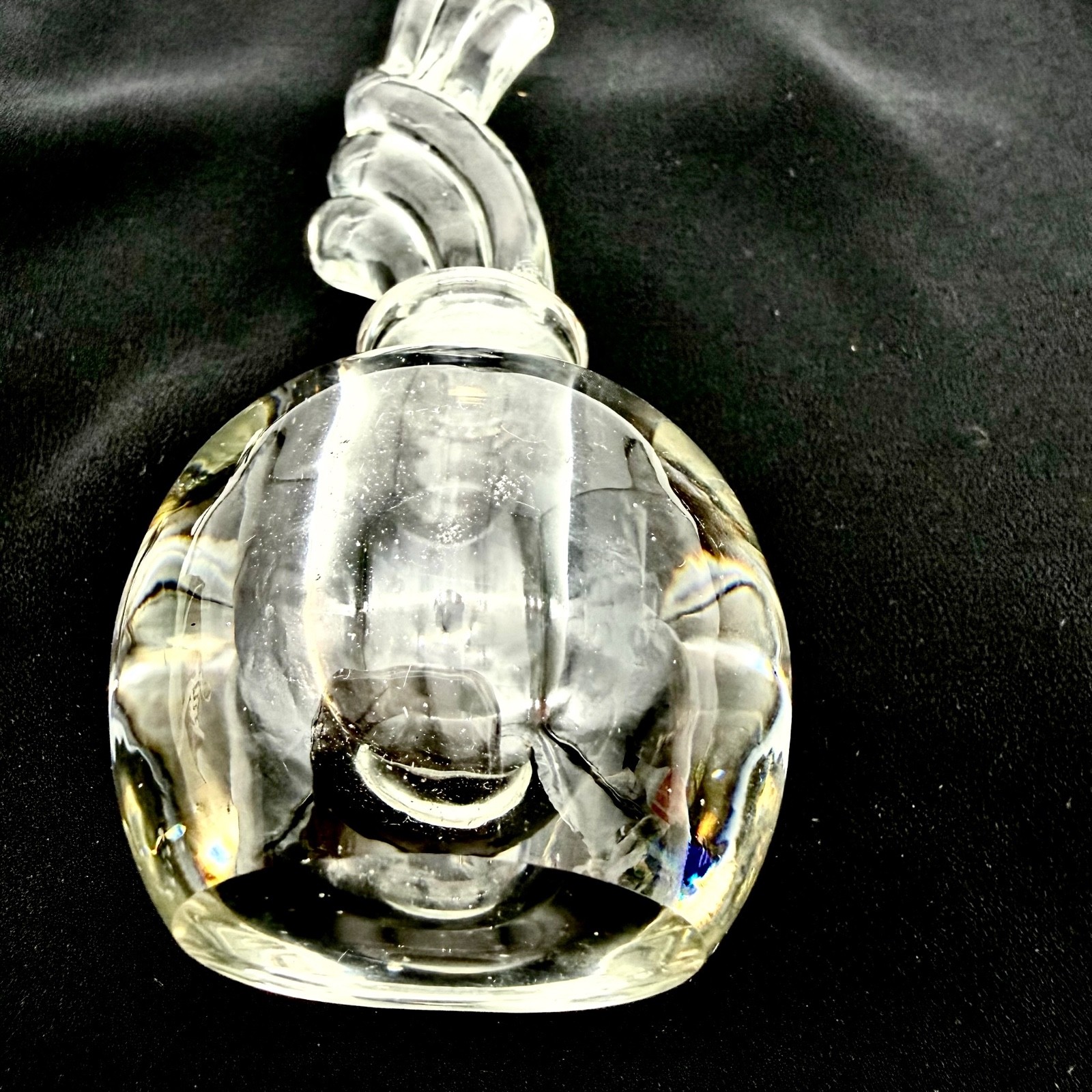 Vintage Perfume Bottle With Stopper Art Glass Clear Swirl Wing Flame Paperweight
