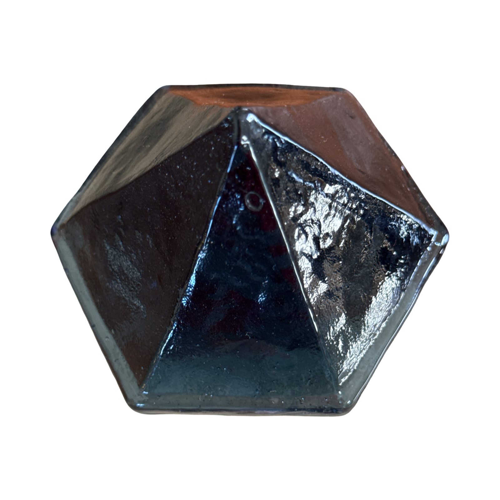 Handmade Iridescent Cobalt Cast Studio Art Glass Pyramid Paperweight Memphis