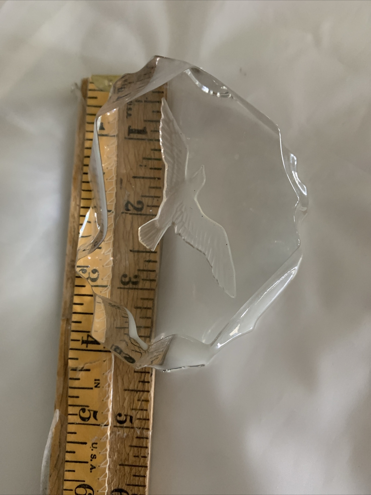 Etched Paperweight Lead Crystal Flying Hawk Eagle Bird Little Gallery 1970’s