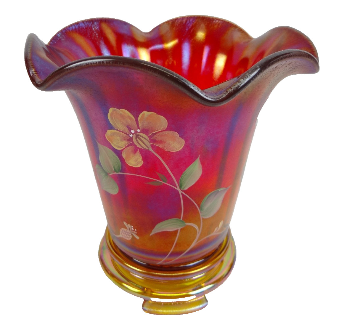 Signed Ruby Fenton Vase 100th Anniversary Limited Hand Painted with Base and Box