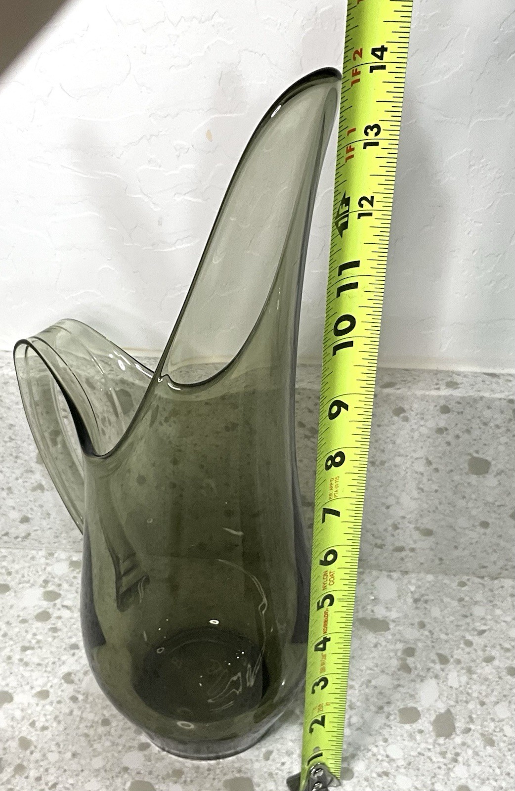 Vtg 14” Viking Smoke Gray Swung Vase Pitcher Mcm Mid Century Glass Art Black