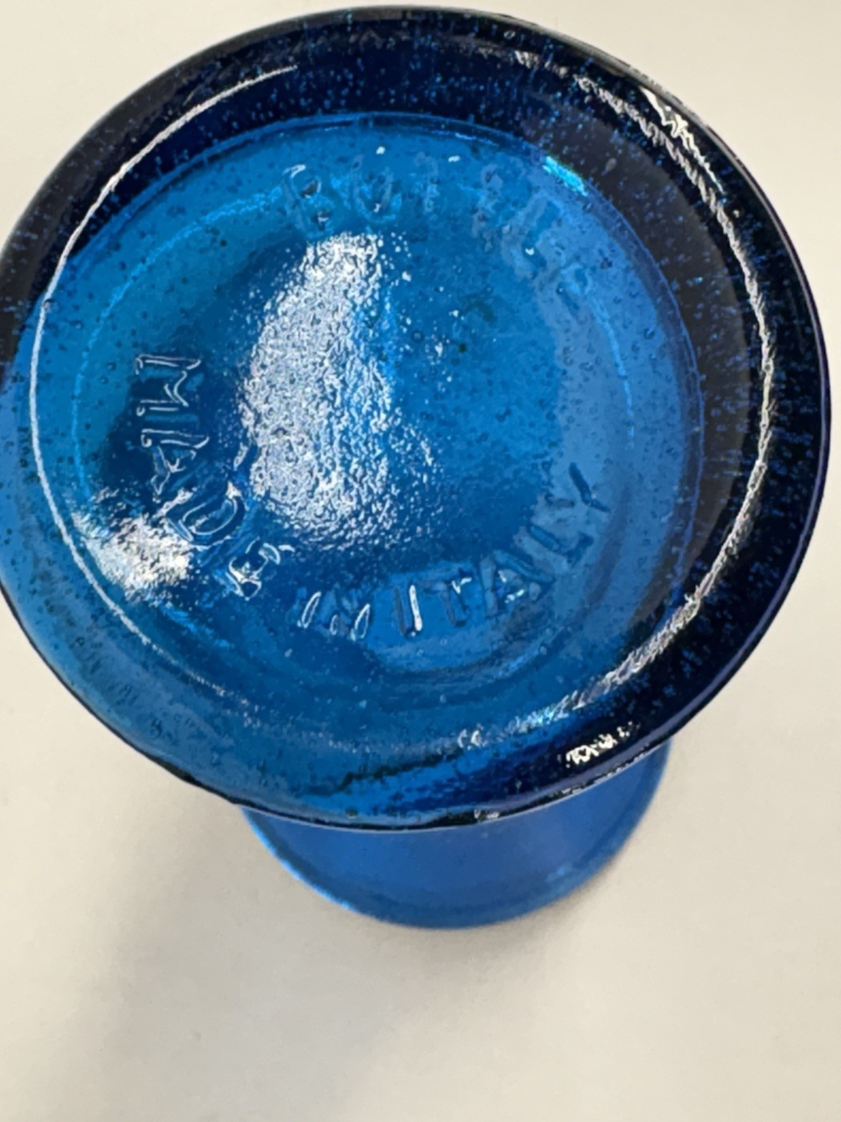 Vintage Rossini Empoli Blue Art Glass Vase Made in Italy MCM Bubble Glass