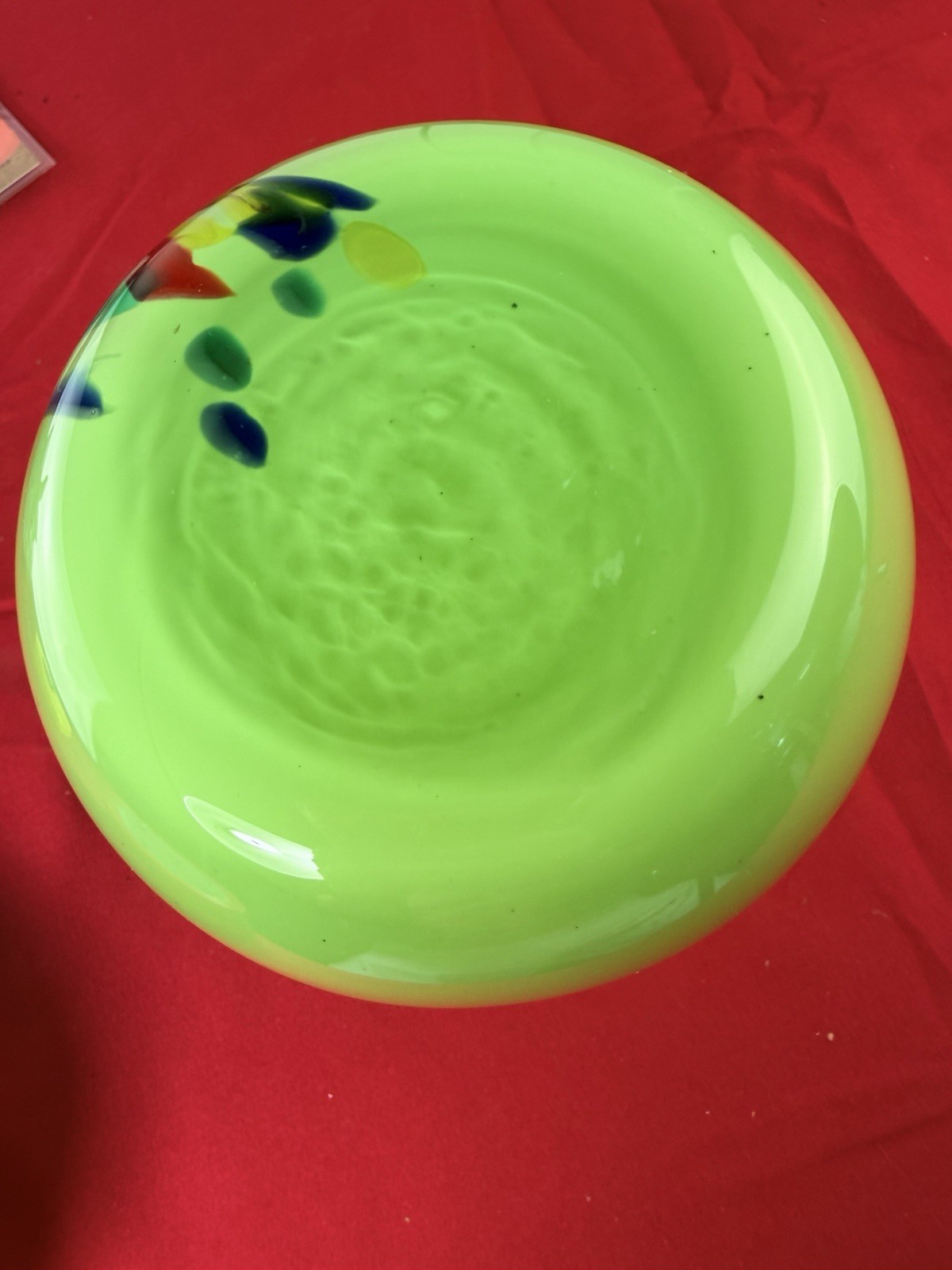 Vtg MCM Chartreuse Green Splatter Art Glass Vase Snowflake Style 5.5” Retro