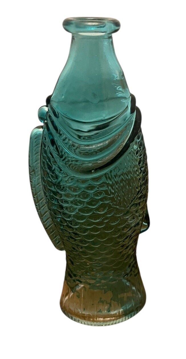 Vertical Teal Blue Fish Vase 9” Length With Scales