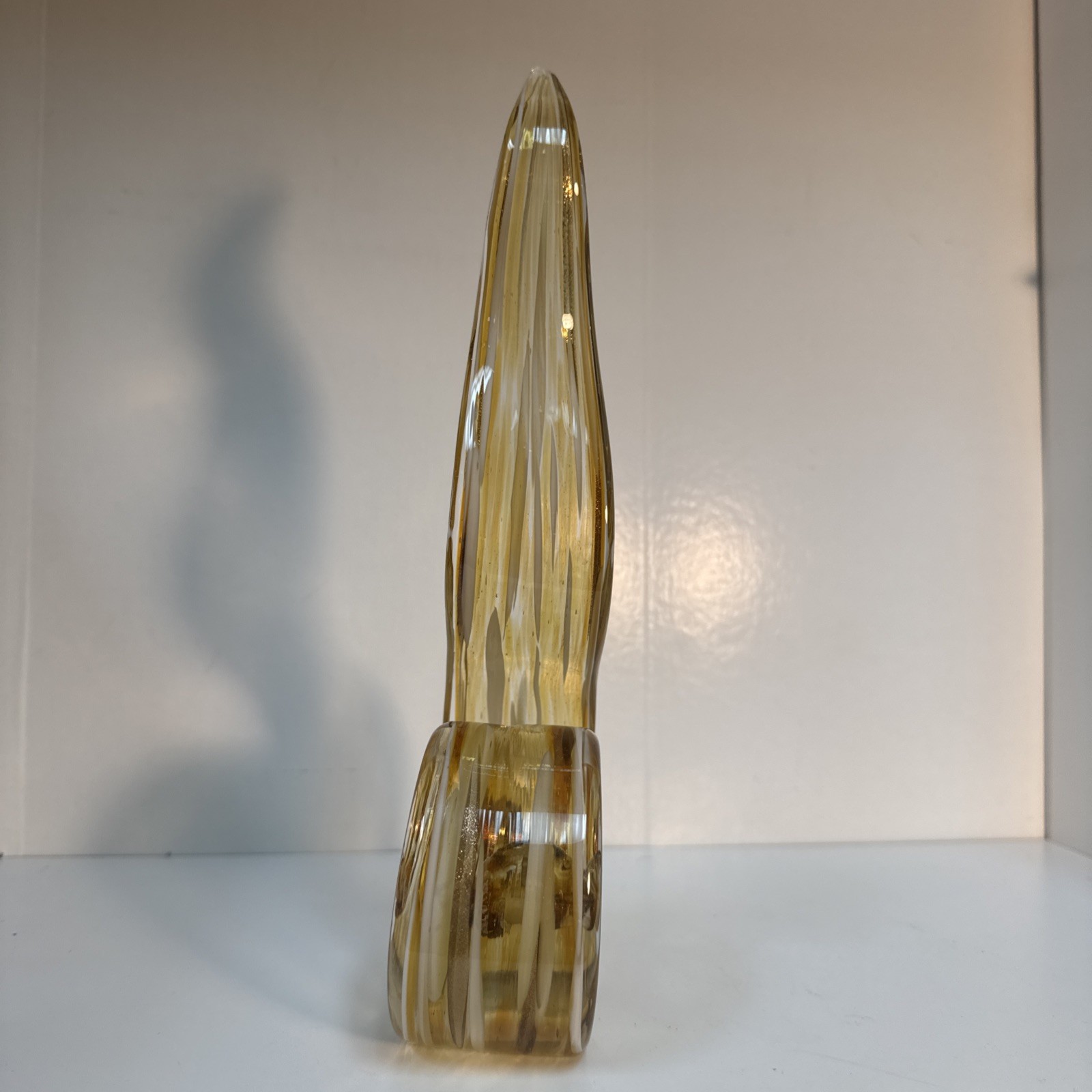 Murano Style Art Glass Sculpture Abstract Green Blue Gold Ribbon Swirled Glass12