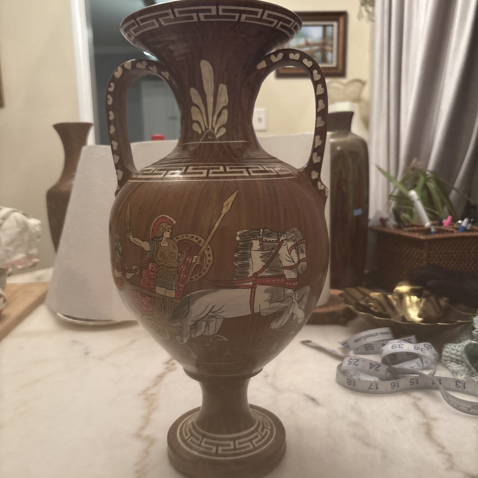 Vintage Mid Century Greek Amphora Pottery Vase Olympic Games 1968 15/8 Inch Tall