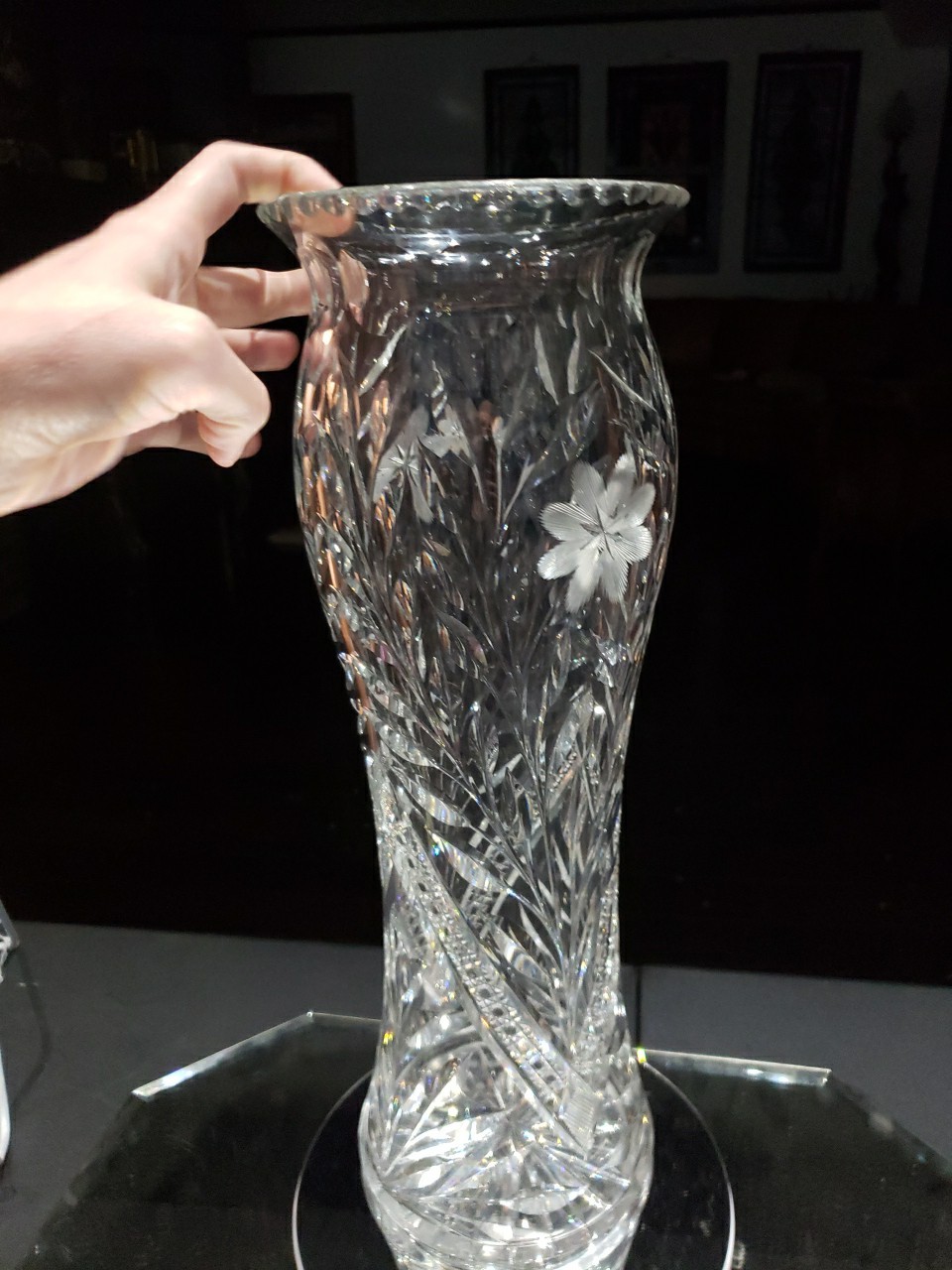 HUGE 16″ VASE Corset flared rim, American Brilliant Period Cut Glass Crystal