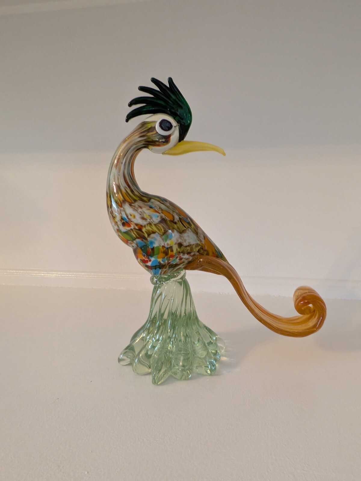 Mid century Murano art glass peacock, bird figure 10 1/4″ great color!