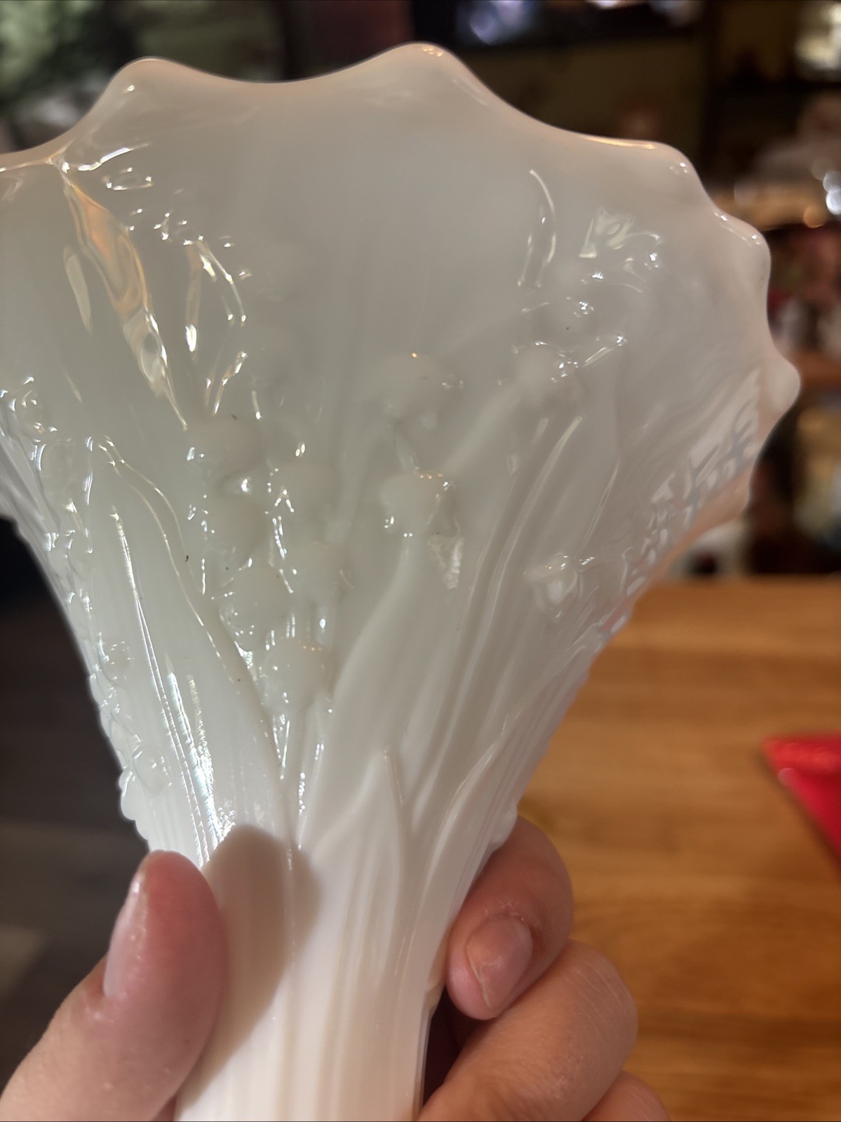 Westmoreland Lily Of The Valley Embossed Milk Glass Footed Vase