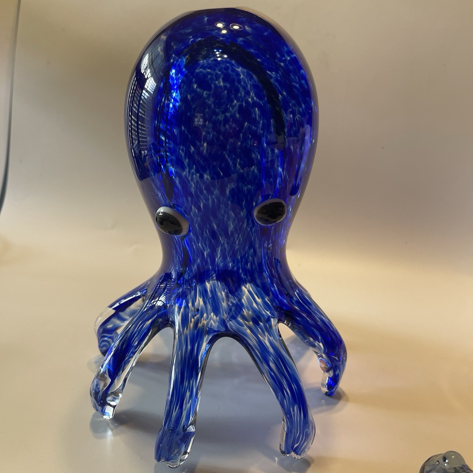 Hand Blown Cobalt Blue Art Glass Octopus Sculpture 7” X5” 2.6 lb Murano Style