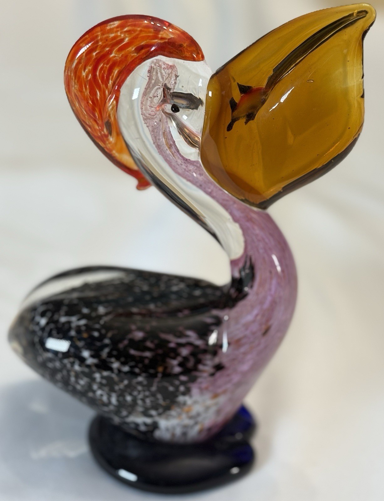 Art Glass Pelican Bird with Fish in Mouth Beak Sculpture Figurine * Hand blown