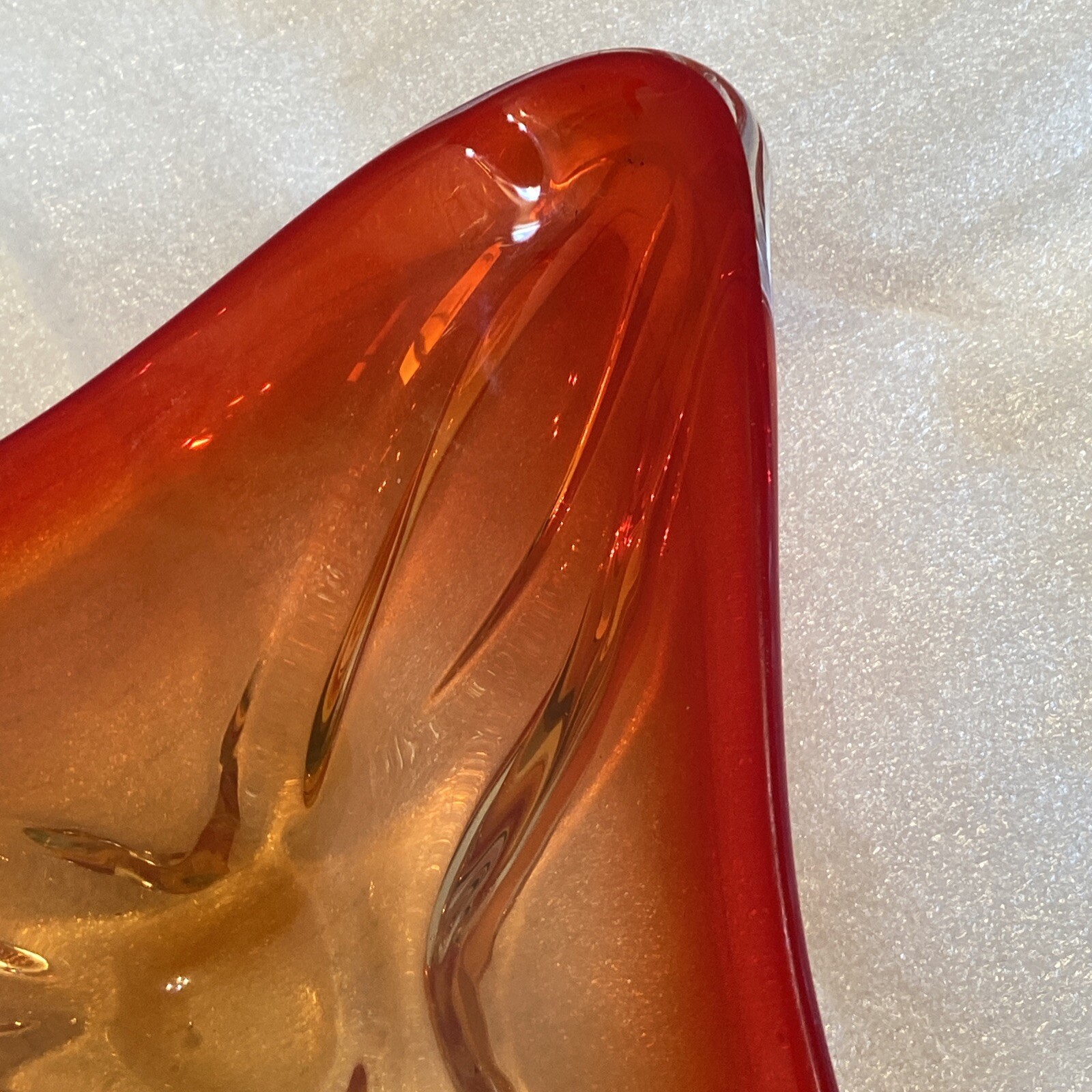 Murano Style Ashtray Italian Art Glass. Fiery Orange And￼ Yellow