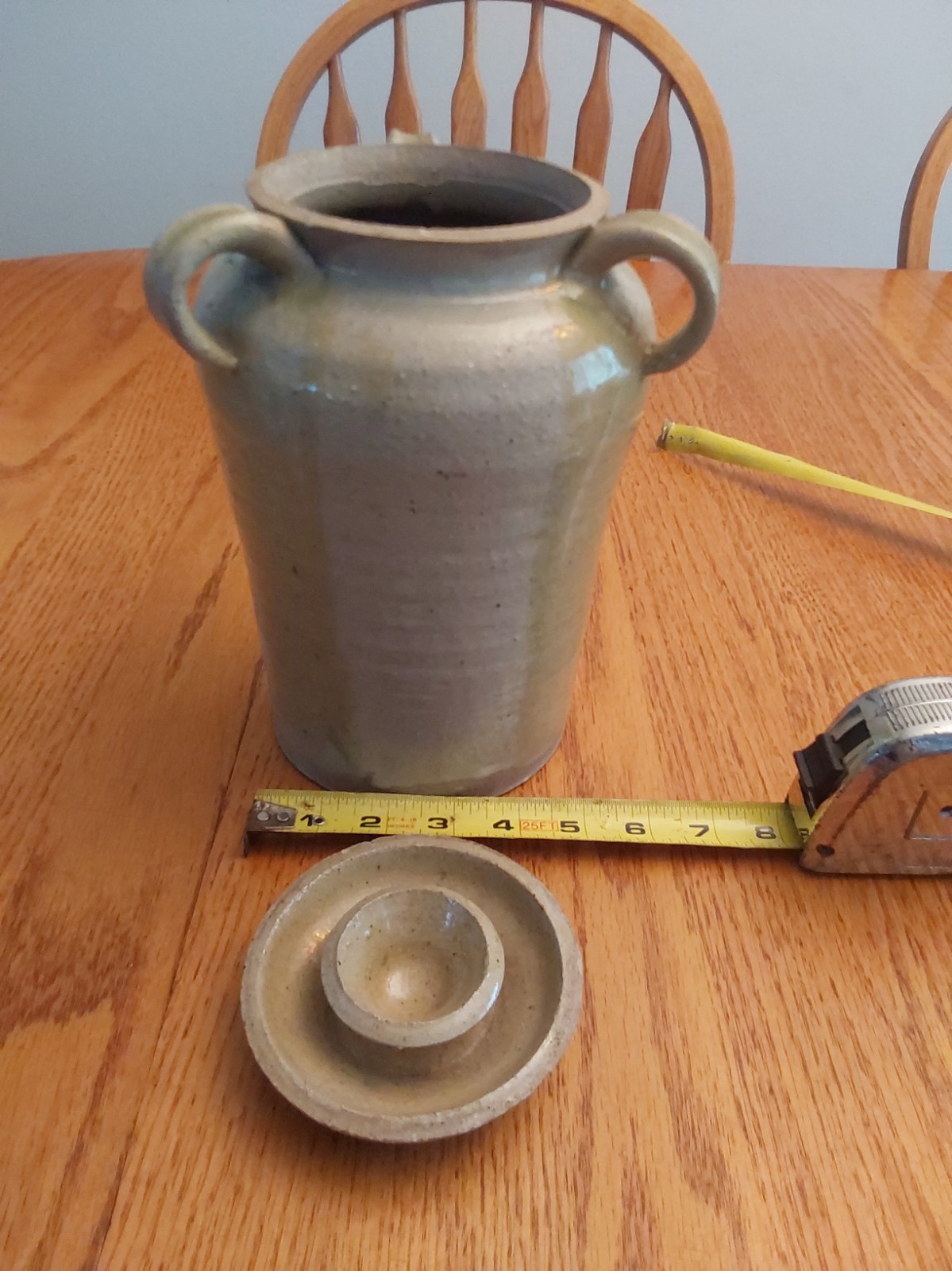 Glazed 3 Loop Handle 9+1/2″ Ht by 5″ Base 6+1/2 Top 4 ” Opening Vase HEAVY
