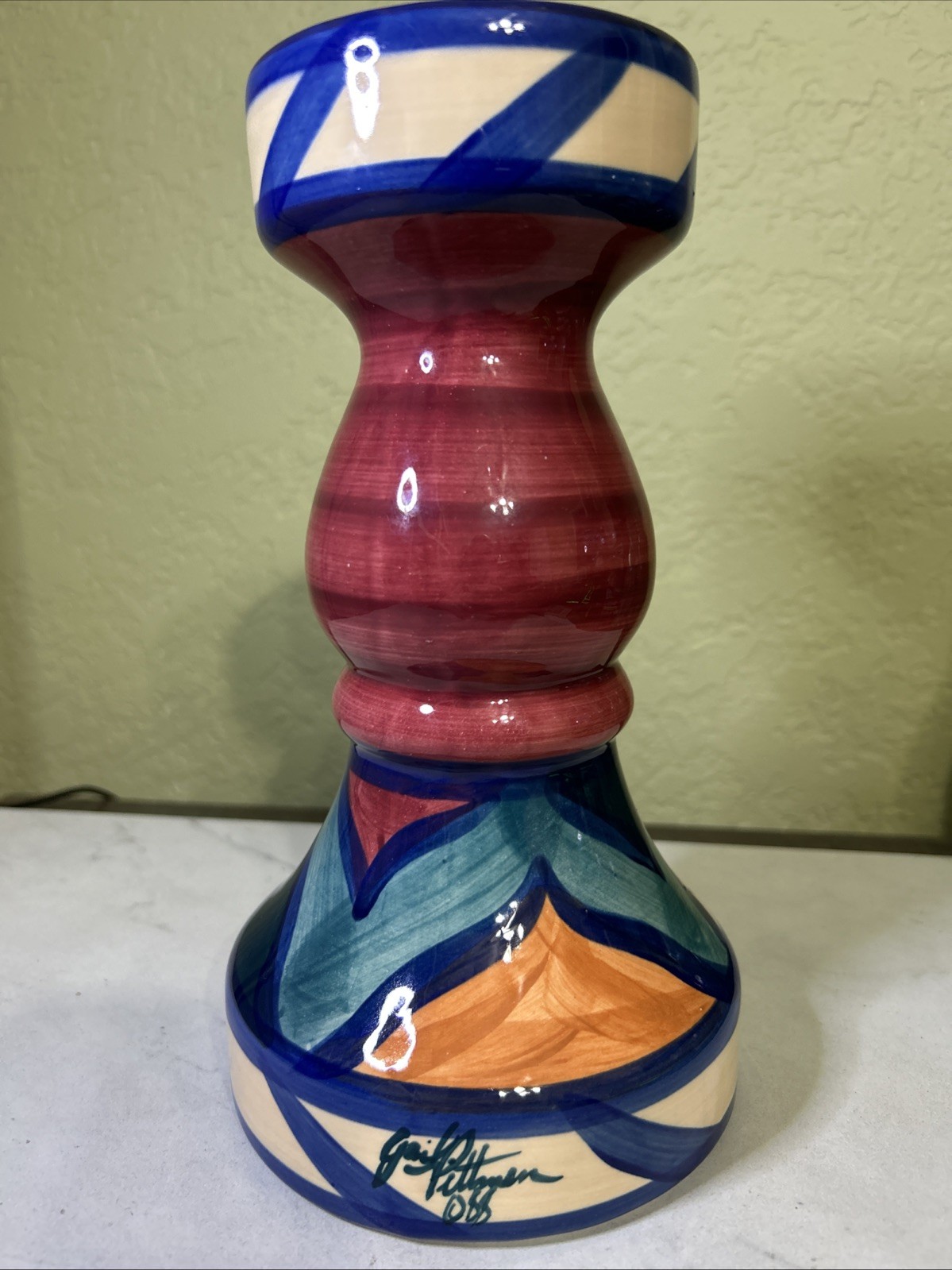Gail Pittman Signed 9.25” Candle Holder/Vase 1988 Beautiful