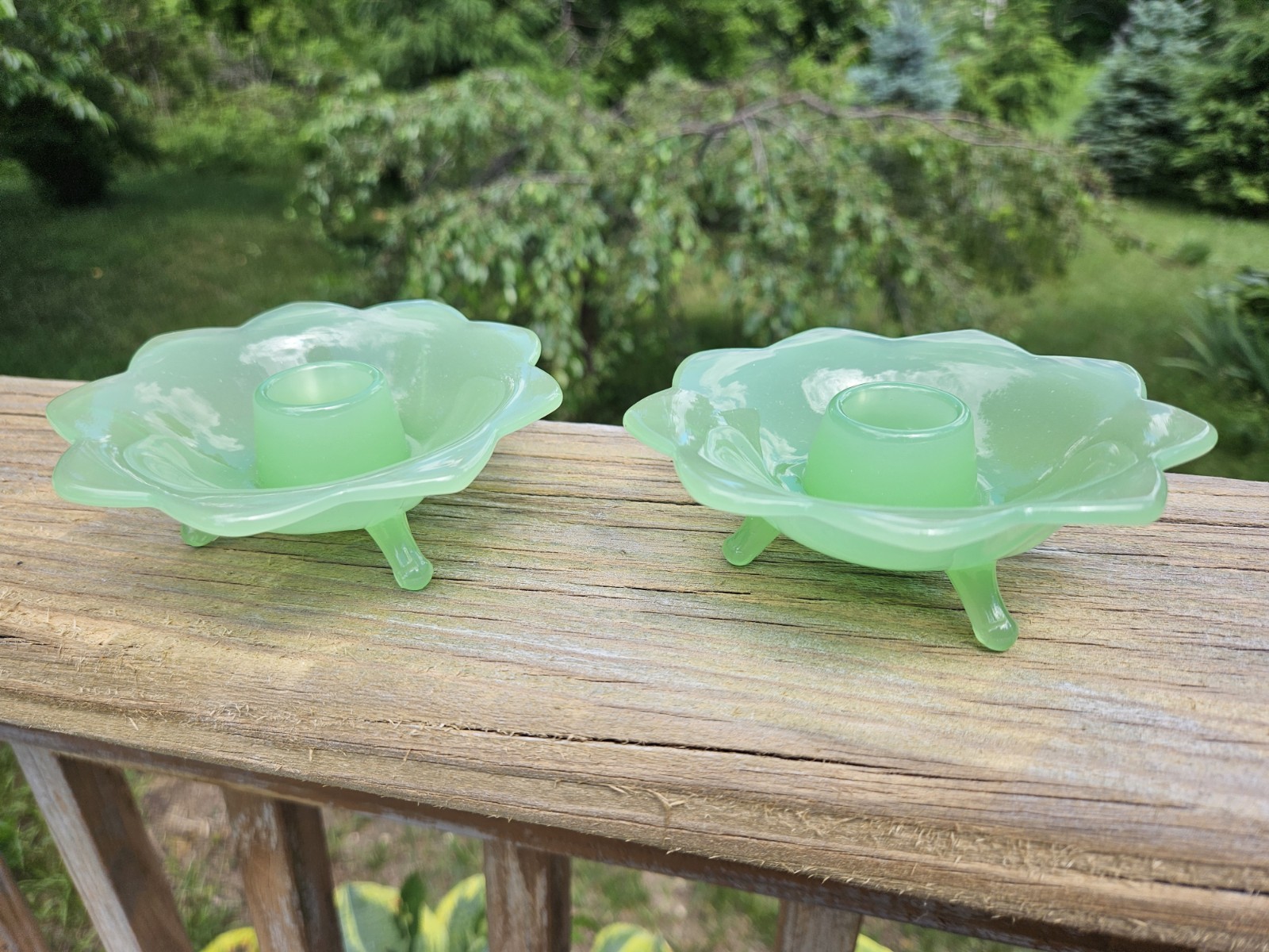 Fenton Jade Jadeite 2 Glass Candle Stick Holders