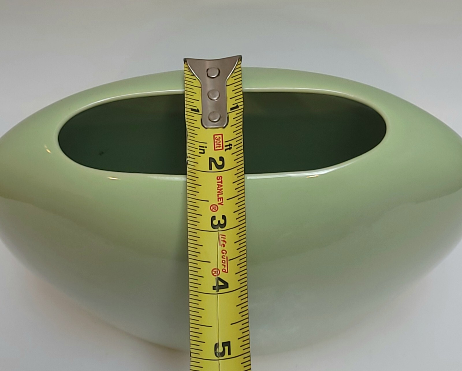 Vintage 1980s Oval Light Green Vase, Japan, 8 3/4 Inches Tall, Retro, Modern