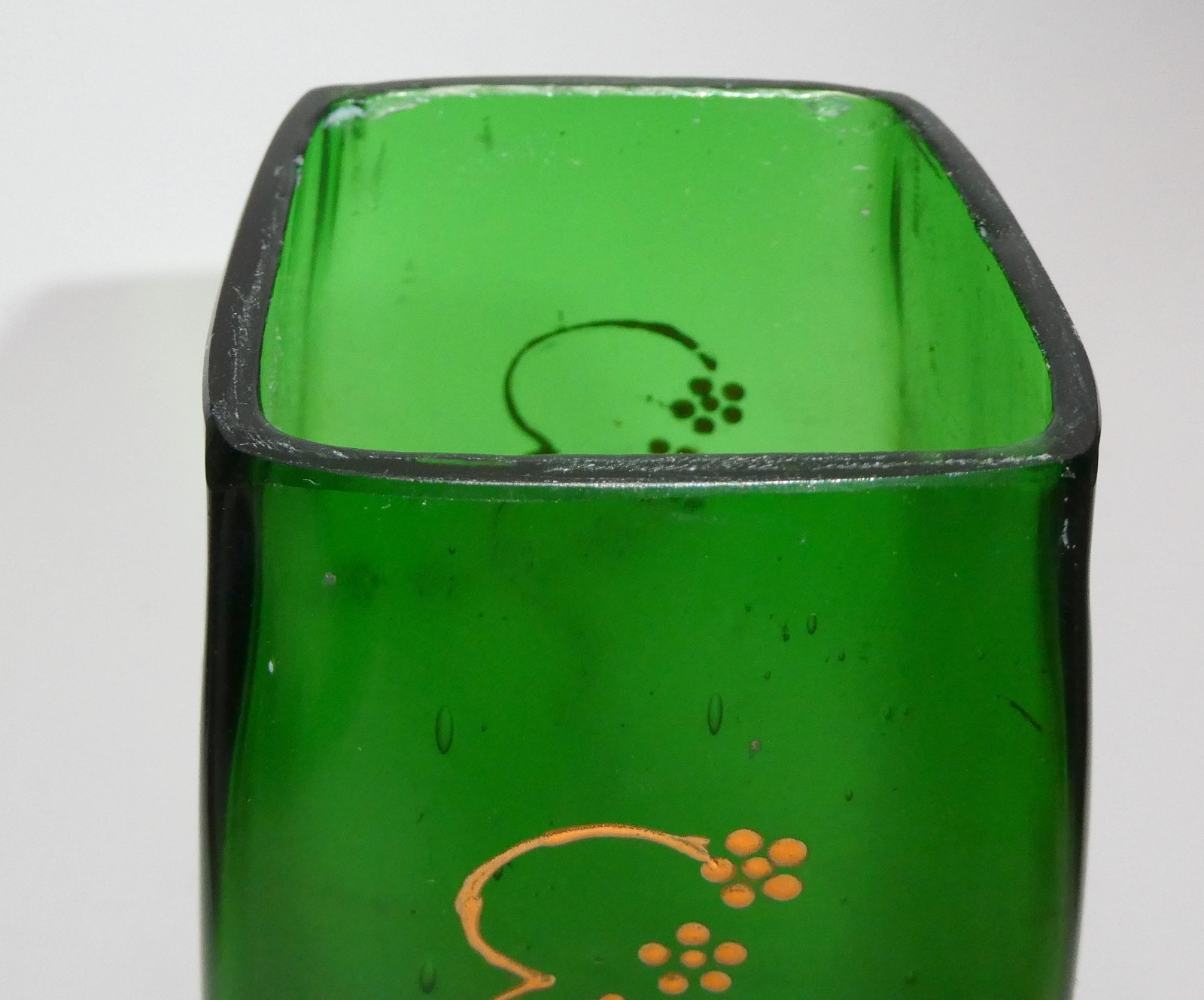 Antique Jugendstil Glass Vase, Hand-Made, Green, 1900-1919 AL-27