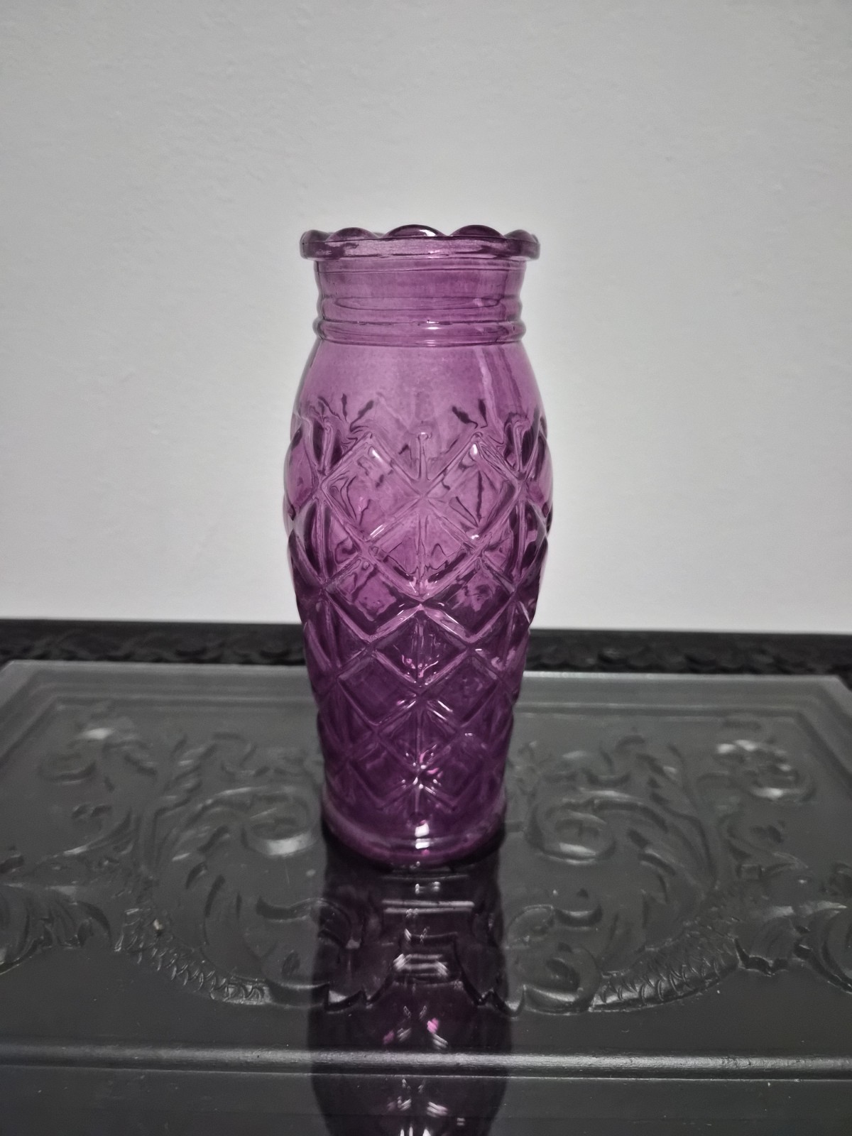 Vintage Purple Quilt Pattern Glass Vase
