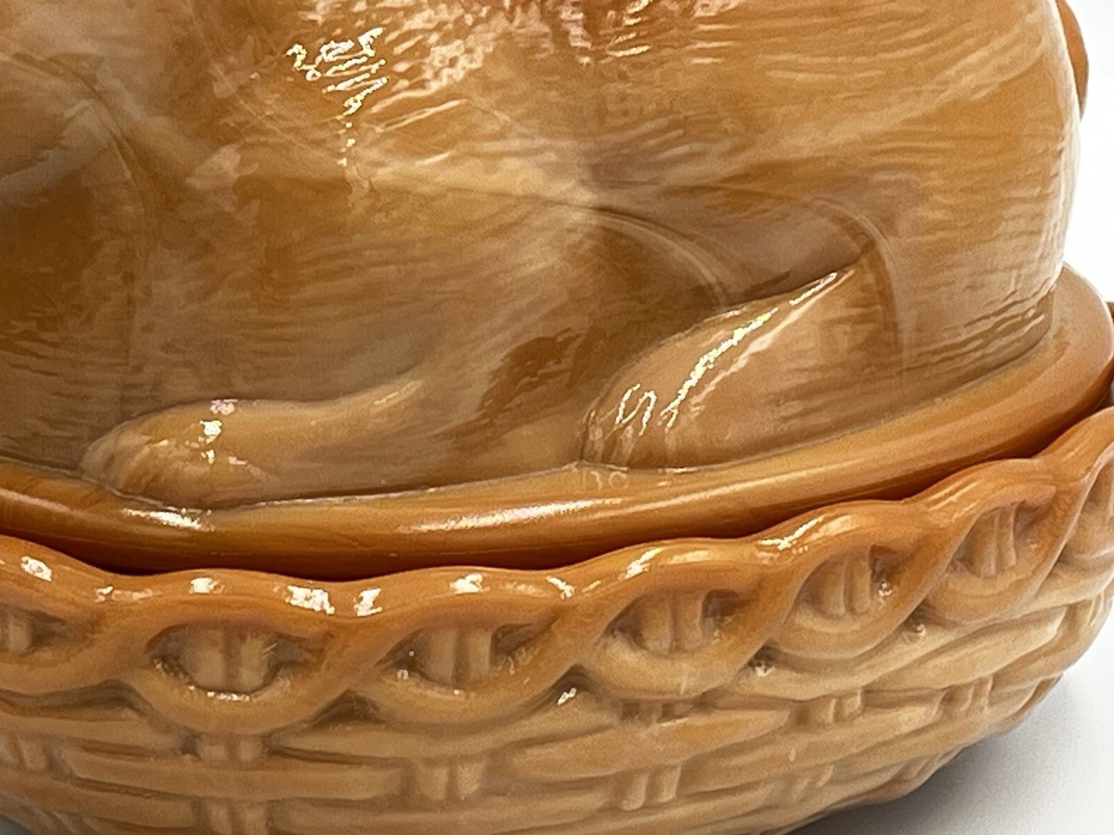 RARE LARGE LE Smith 2 pc. Chocolate caramel slag bunny/rabbit On Nest Candy dish