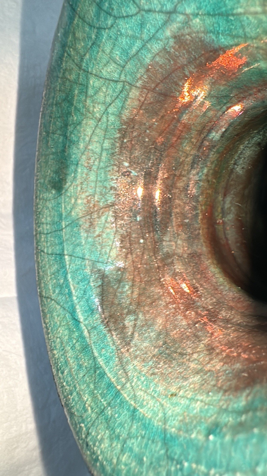 Vtg Scott Wilson 2004 Vibrant Peacock Colors RAKU 13.5” Vase Signed by Artist