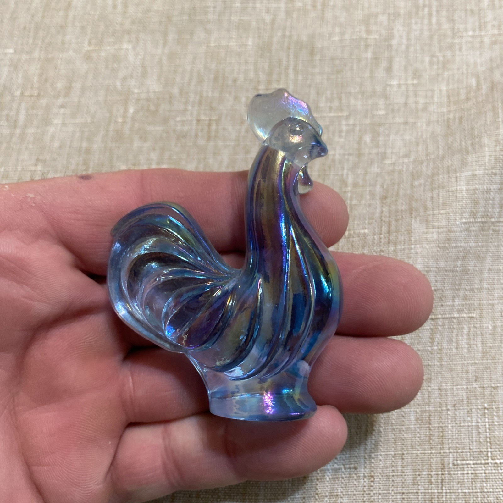 Vintage Fenton Art Blue Standing Glass Rooster Chicken 3 Inches Tall