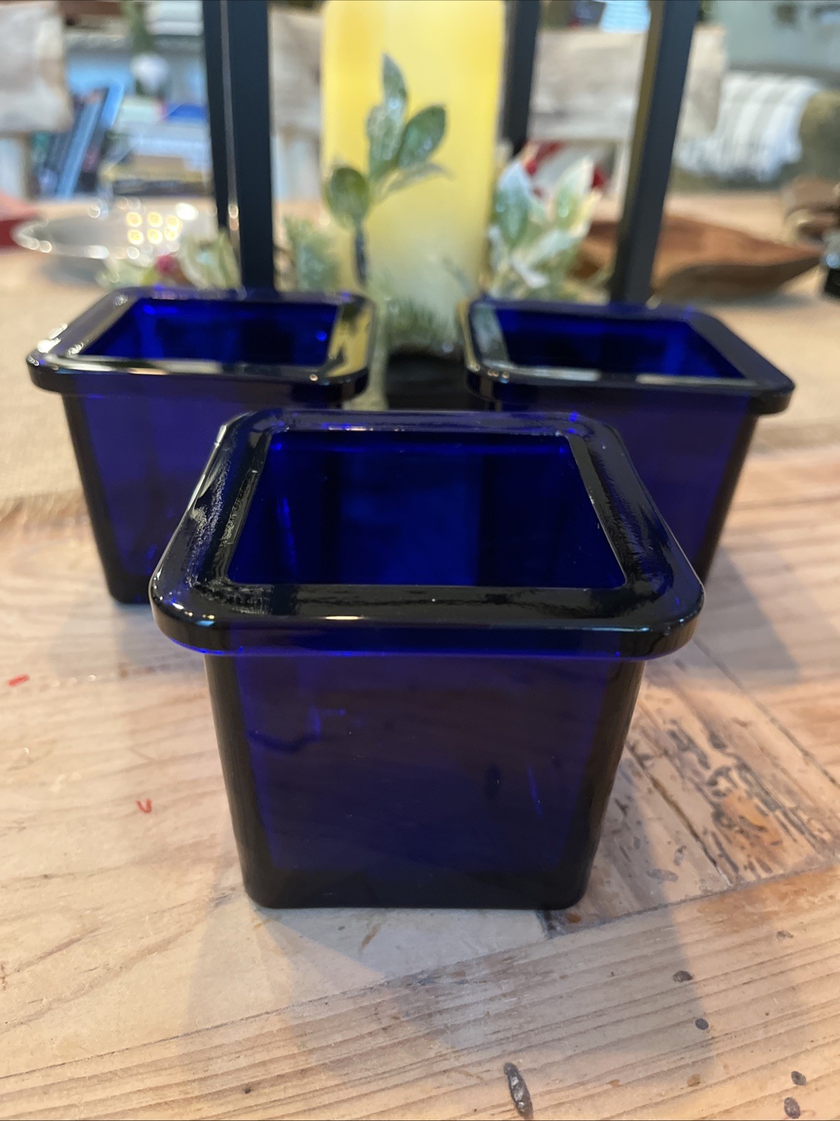 Vintage Cobalt Blue Glass Square Succulent/Flower Pots 3.25”x3.25”x2.75”-3