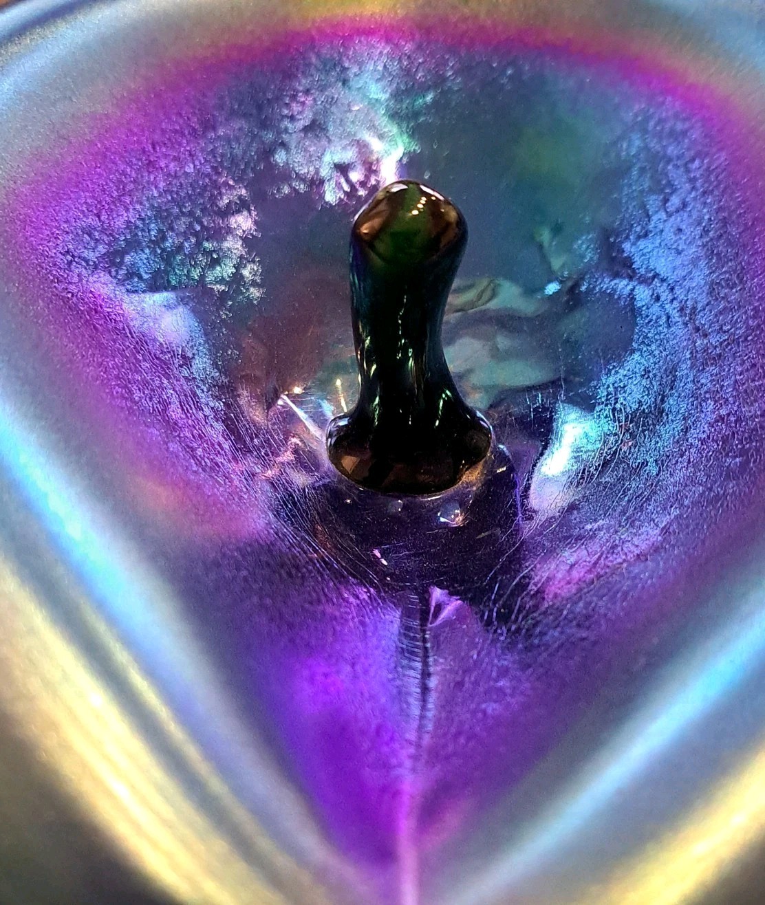 Large Orient & Flume Blue Aurene ART GLASS Paperweight Iridescent 8″ Sculpture