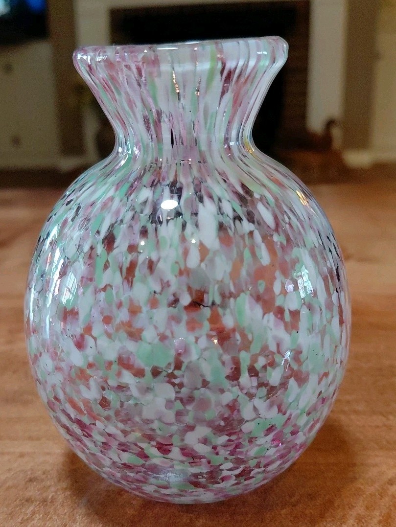 Vintage Confetti Glass Vase Murano Style Hand Blown 4.5″ Tall